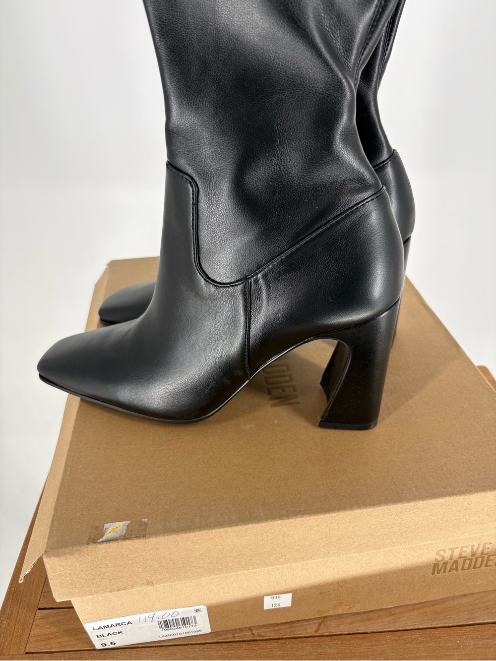 New Steve Madden Black Mid-Calf Pointed Toe Block Heel Boots - Women size 9.5 - Picture 6 of 9